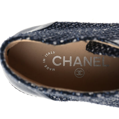 Chanel Tweed Calfskin Patent CC Lace Up Short Boots 42 Black Grey Dark Navy 7 of 8