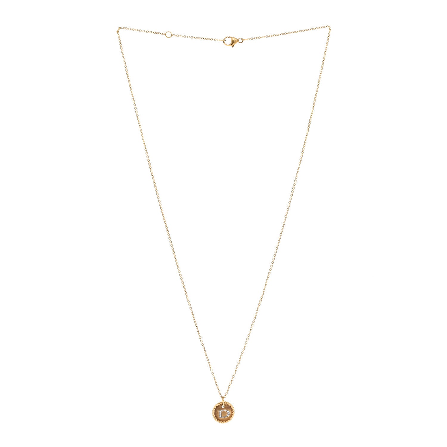 David Yurman 18K Yellow Gold Diamond Initial D Charm Necklace 3 of 7