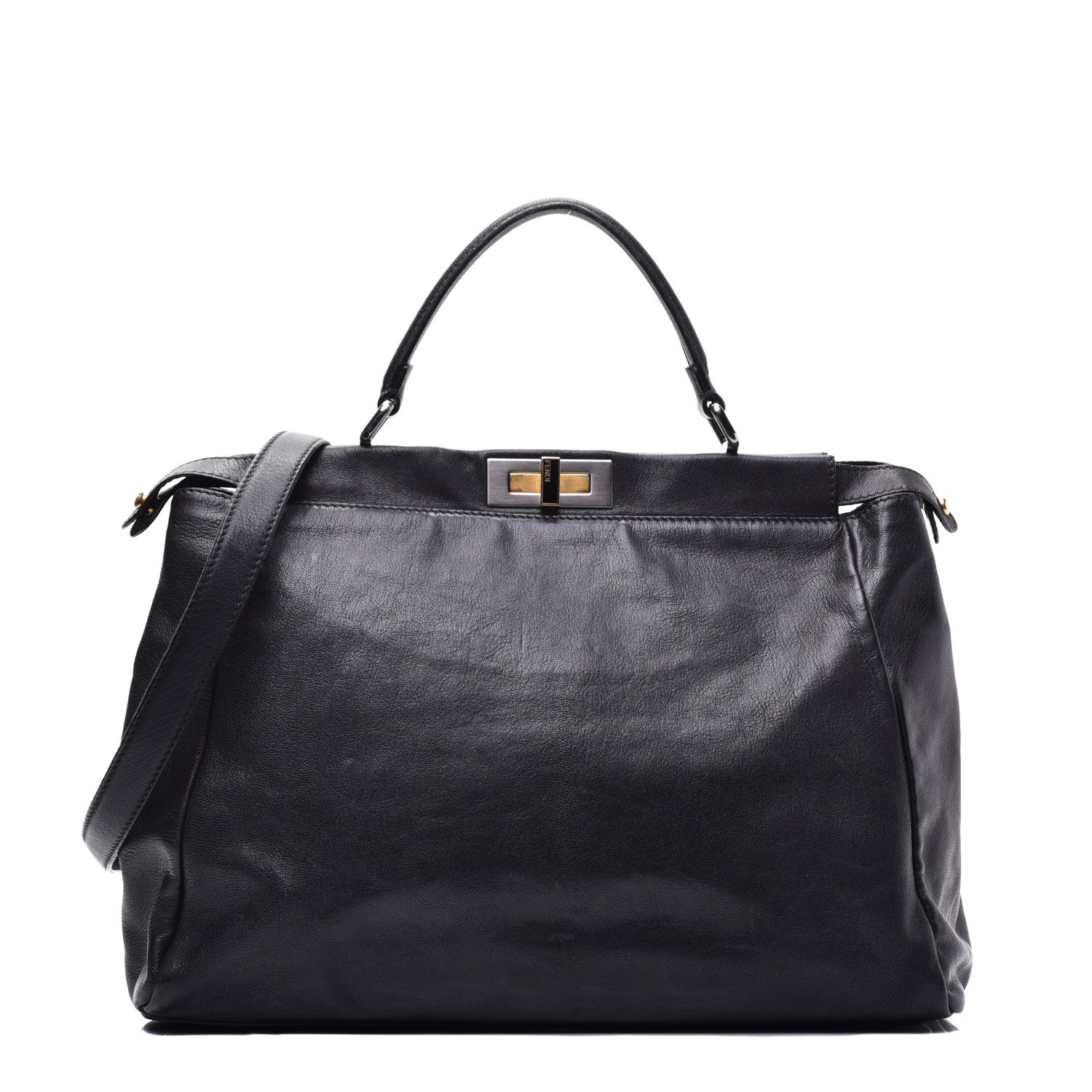Fendi Goatskin Large Peekaboo Iconic Satchel Black 1 of 11
