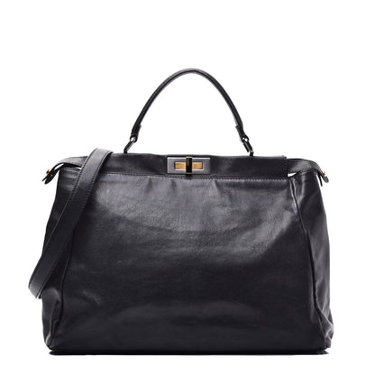 Fendi Goatskin Large Peekaboo Iconic Satchel Black 1 of 11