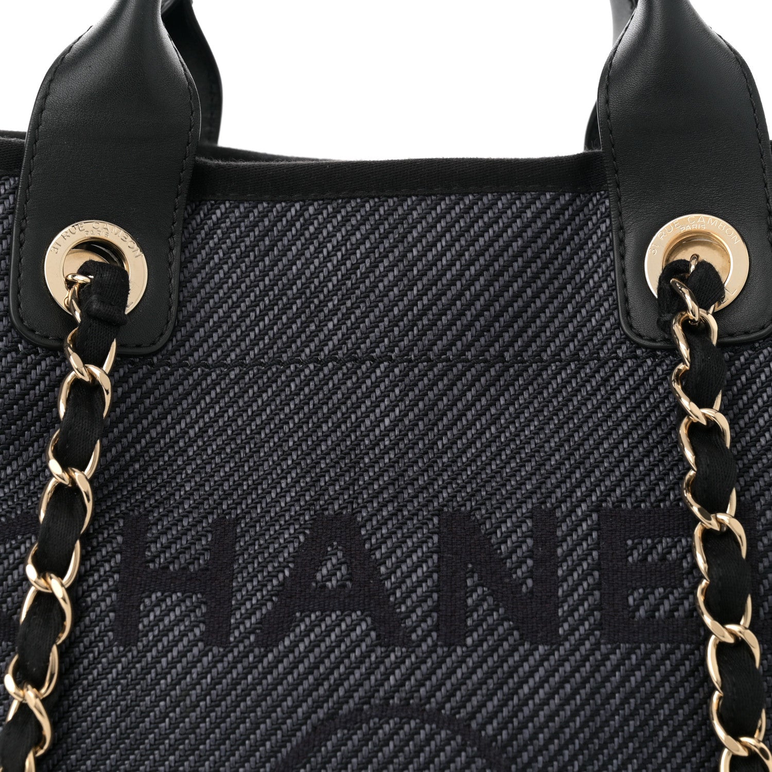 Chanel Mixed Fibers Calfskin Striped Medium Deauville Tote Black Black 8 of 12