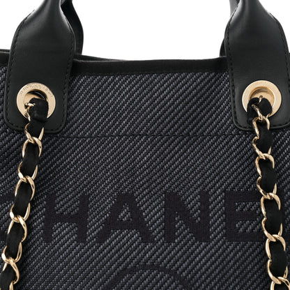 Chanel Mixed Fibers Calfskin Striped Medium Deauville Tote Black Black 8 of 12