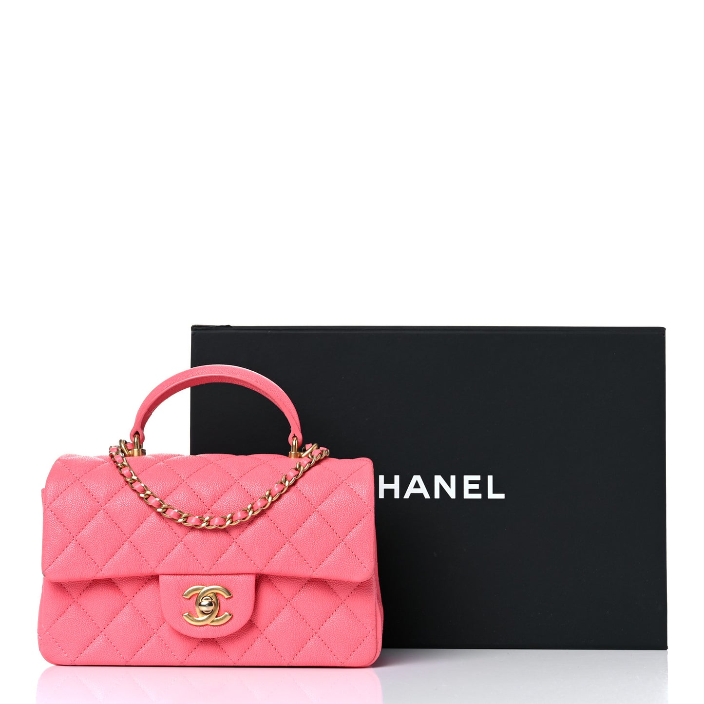 Caviar Quilted Mini Top Handle Rectangular Flap Pink