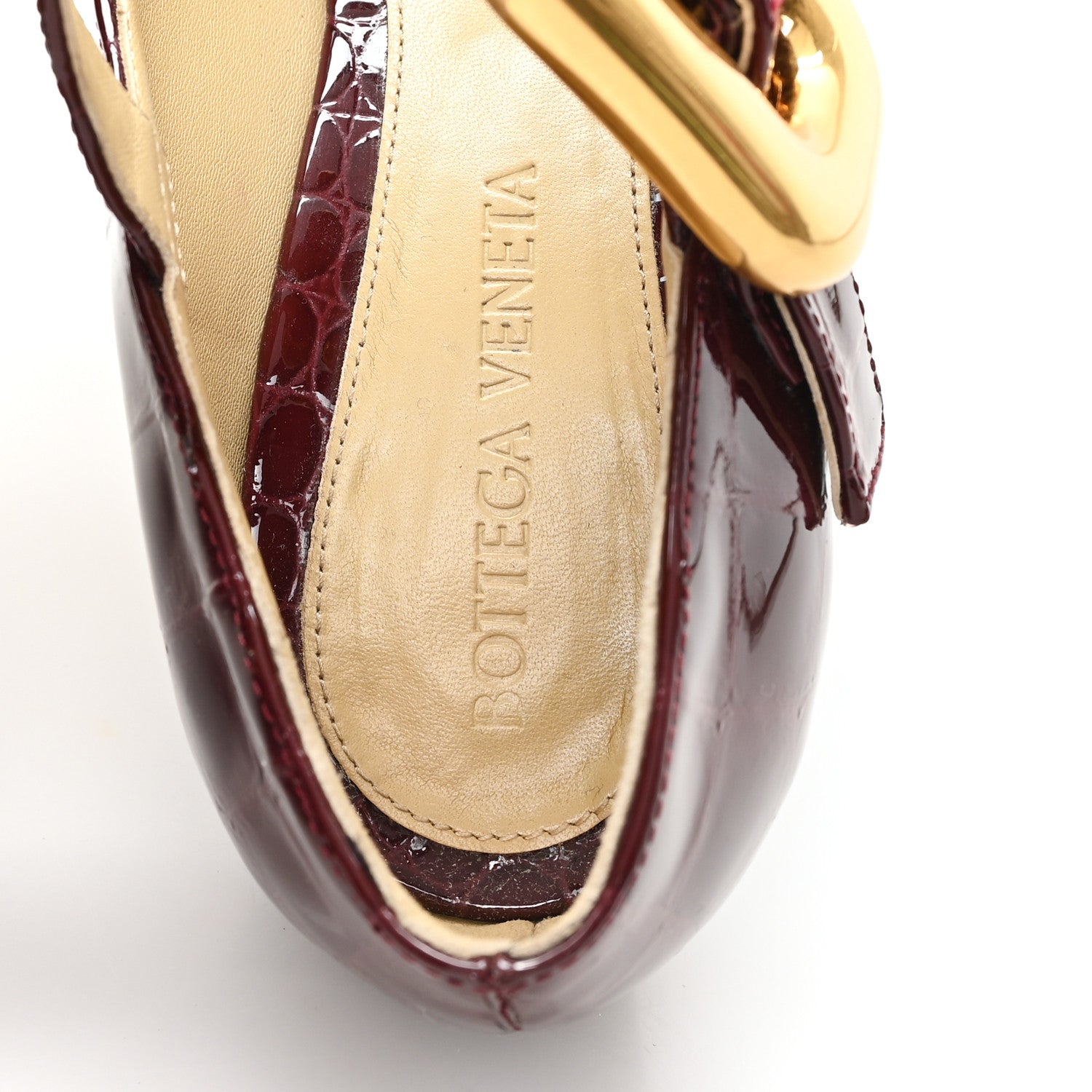Bottega Veneta Glossy Calfskin Crocodile Embossed Mostra Mary Jane 90 MM Pumps 37 Merlot 8 of 10