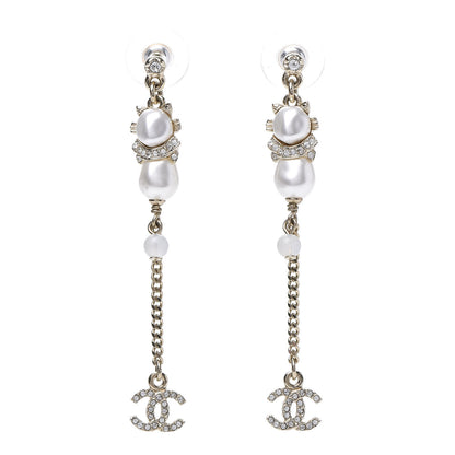 Chanel Pearl Crystal CC Drop Earrings Gold 1 of 3