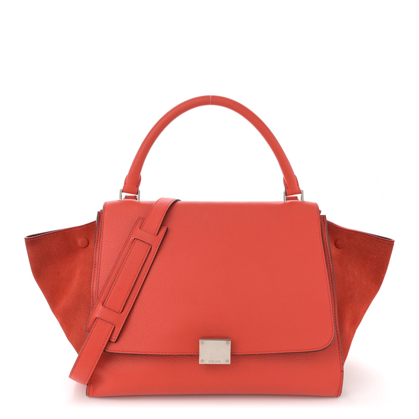 Drummed Calfskin Suede Medium Trapeze Vermillion