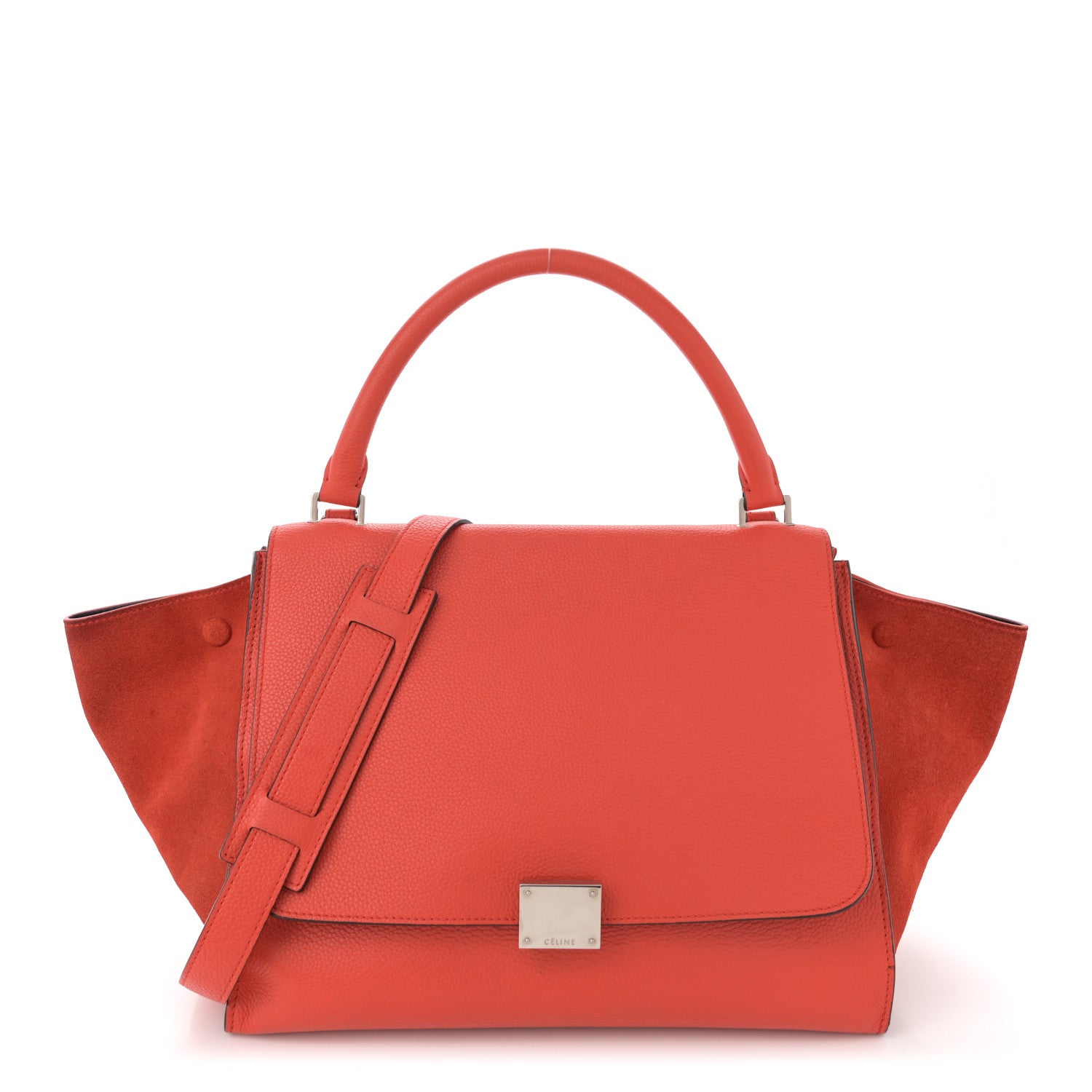 Celine Drummed Calfskin Suede Medium Trapeze Vermillion 1 of 14