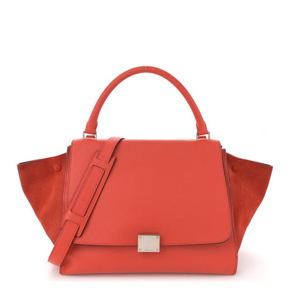 Celine Drummed Calfskin Suede Medium Trapeze Vermillion 1 of 14