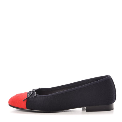 Chanel Felt Suede Cap Toe CC Ballerina Flats 36 Blue Red 1 of 15
