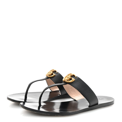 Gucci Calfskin GG Marmont Thong Sandals 39 Black 4 of 9