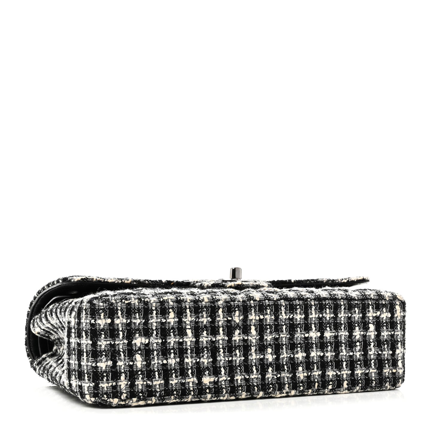 Tweed Quilted Medium Double Flap Black