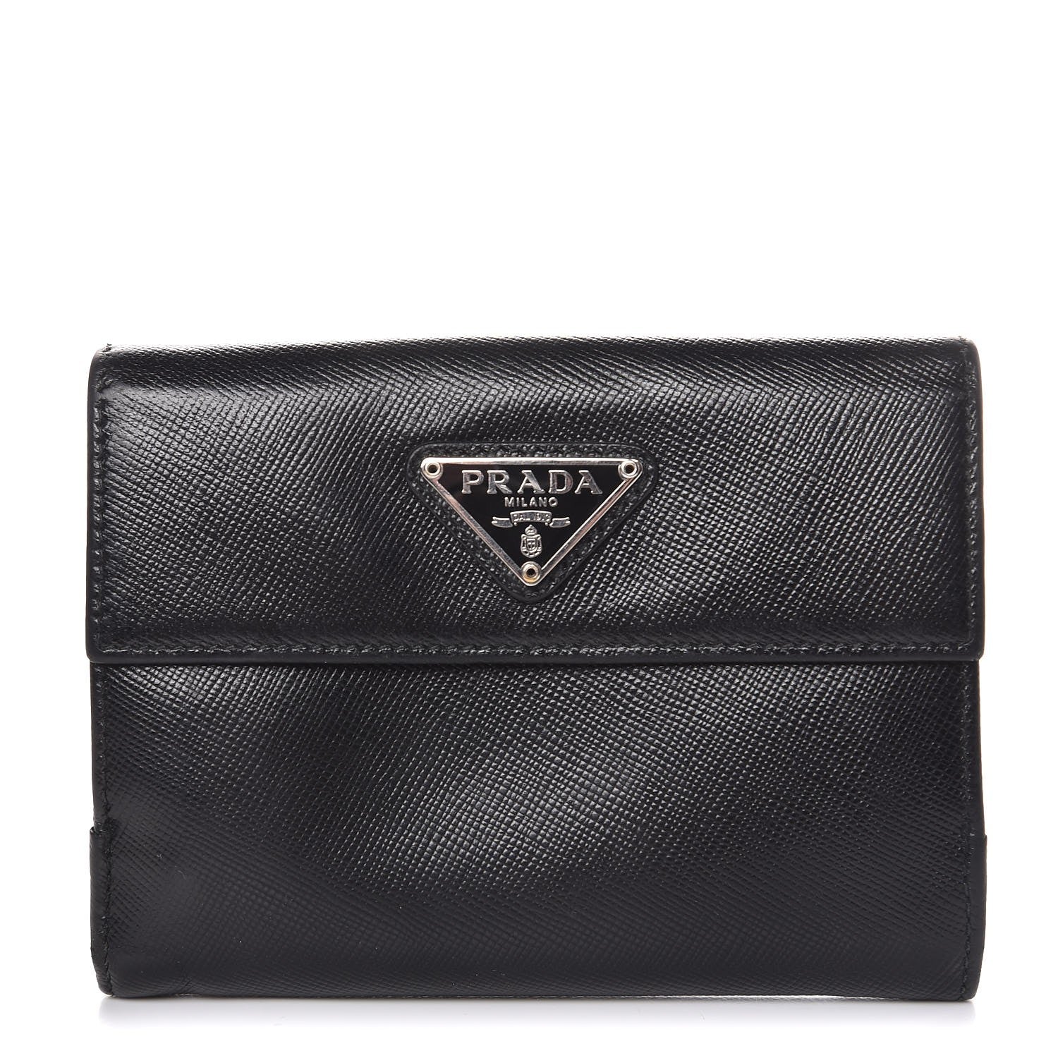 Prada Saffiano Flap Compact Wallet Nero Black 1 of 9