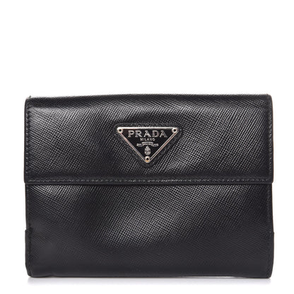 Prada Saffiano Flap Compact Wallet Nero Black 1 of 9