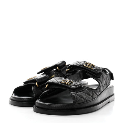 Chanel Grained Calfskin Velcro Dad Sandals 36.5 Black 3 of 9