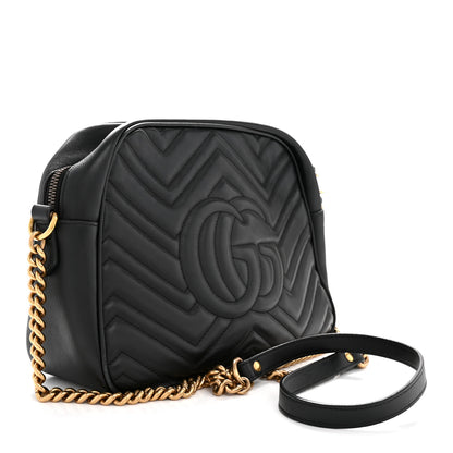 Gucci Calfskin Matelasse Medium GG Marmont Chain Shoulder Bag Black 3 of 14