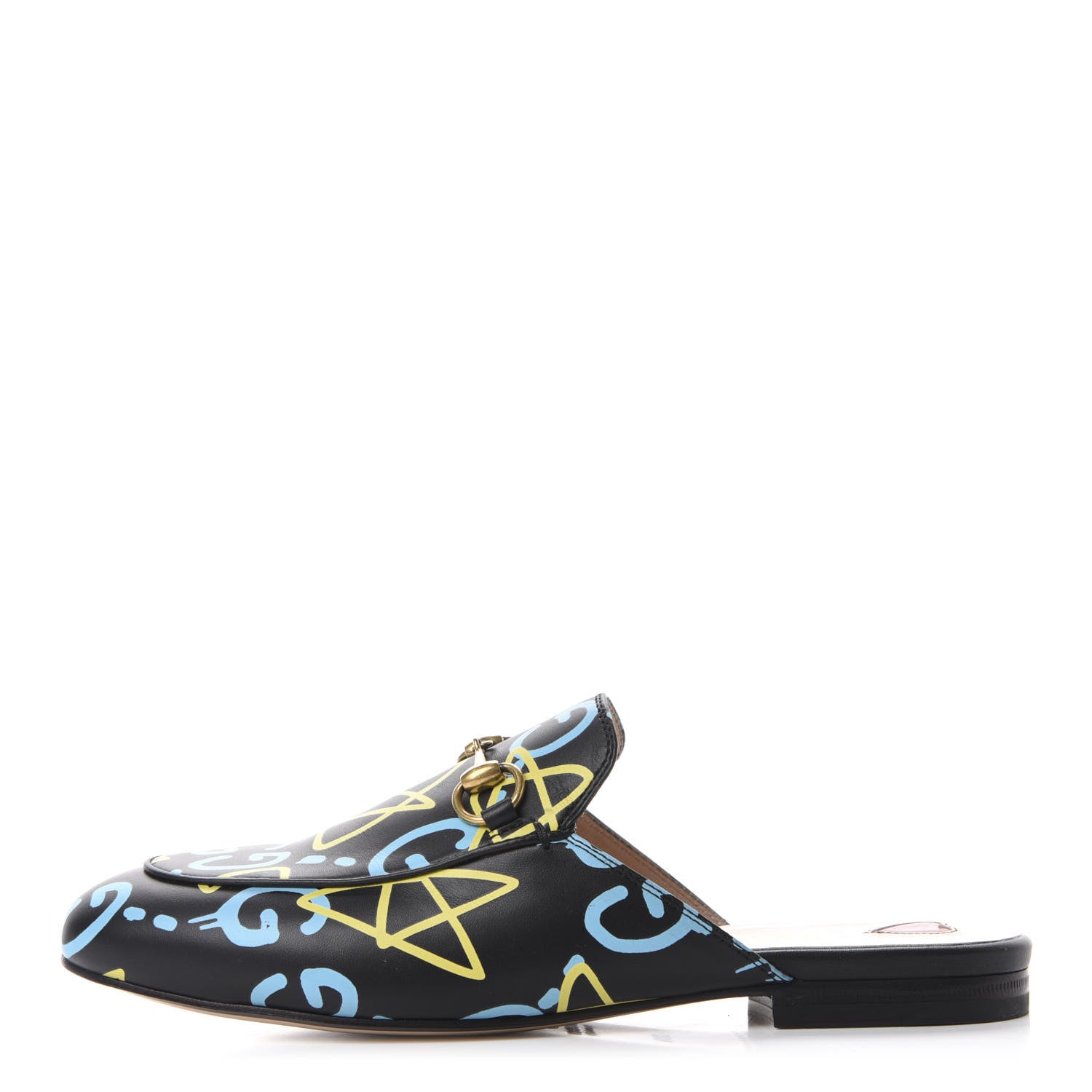 Gucci Calfskin GucciGhost Print Womens Princetown Slippers 36.5 Black New Acquamarine 1 of 10