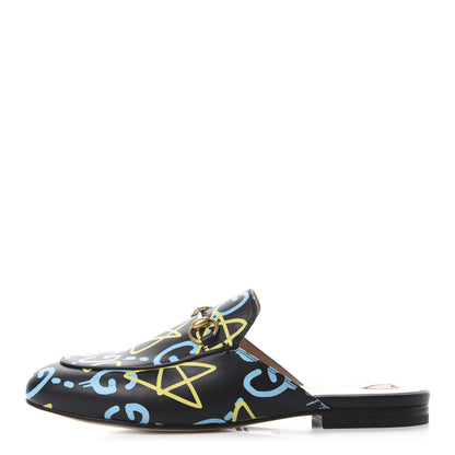 Gucci Calfskin GucciGhost Print Womens Princetown Slippers 36.5 Black New Acquamarine 1 of 10