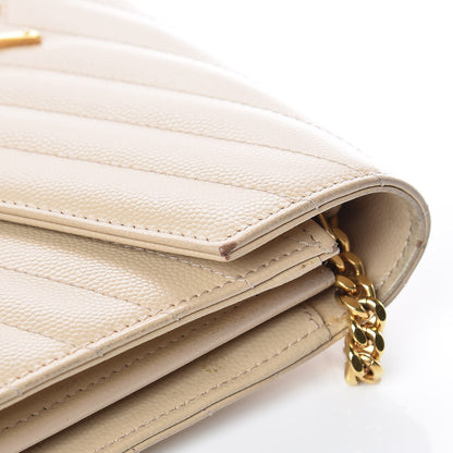 Saint Laurent Grain De Poudre Matelasse Chevron Monogram Chain Wallet Nude Powder 12 of 15