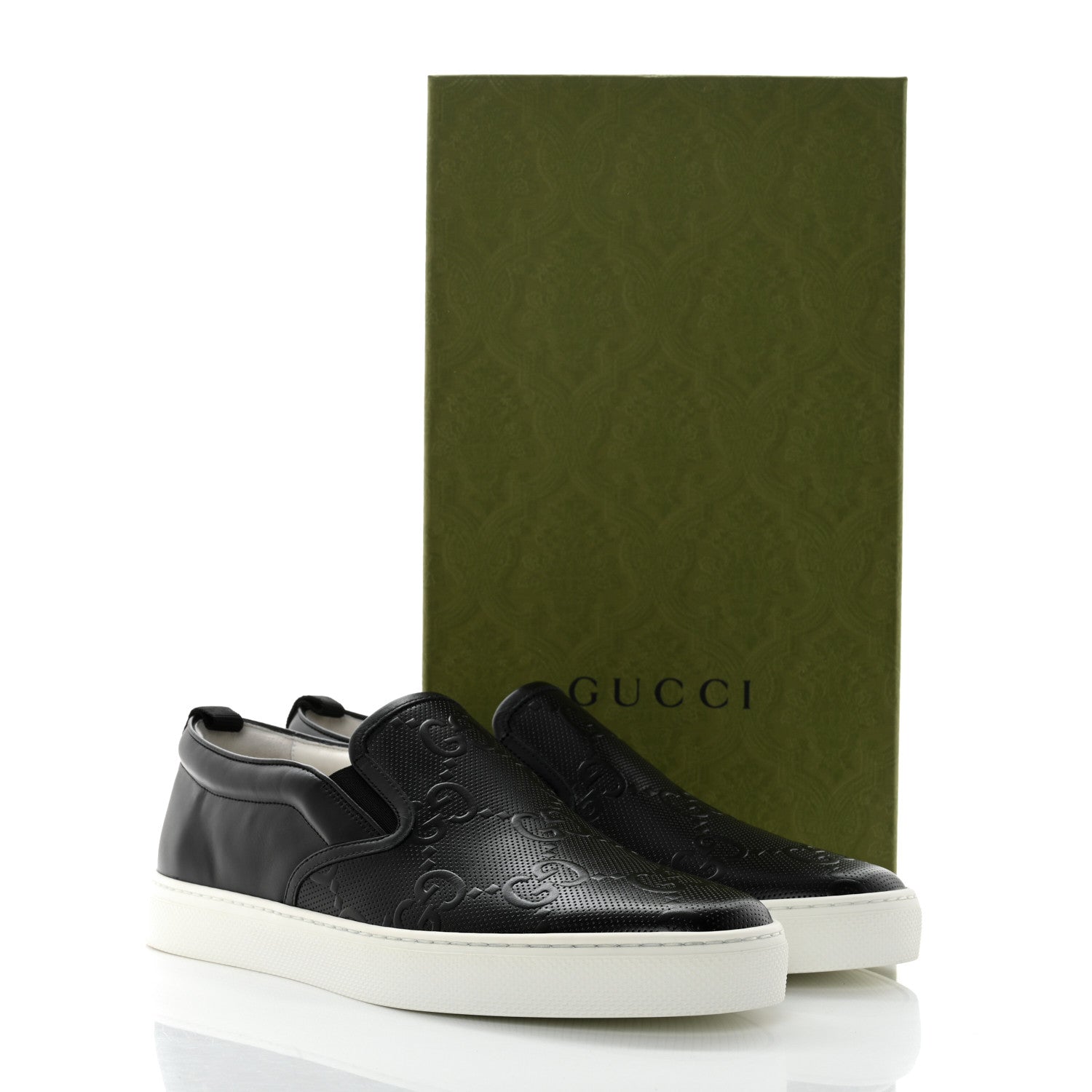 Gucci Calfskin GG Tennis Embossed Mens Dublin Slip On Sneakers 9.5 Black 10 of 10