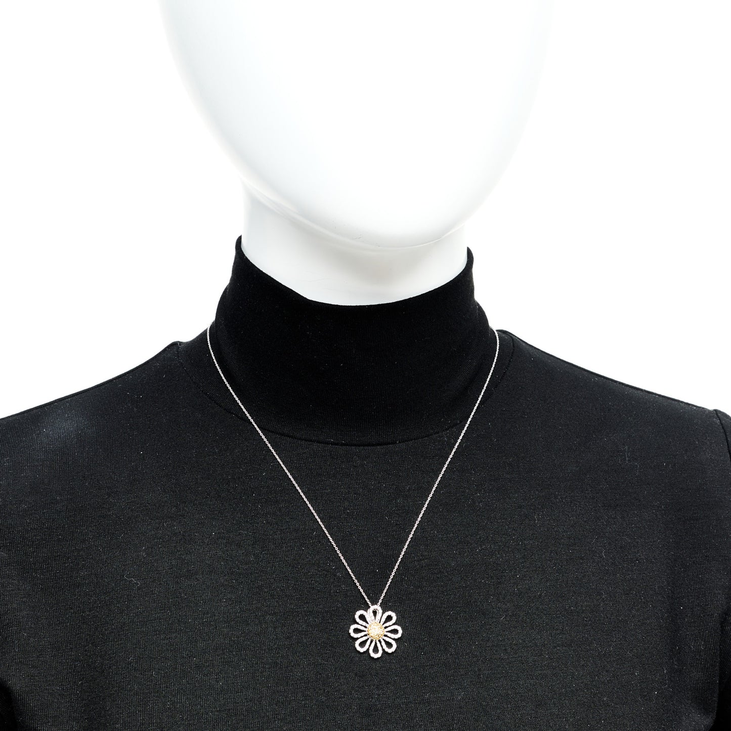 18K White Gold Diamond Yellow Sapphire Daisy Pendant Necklace