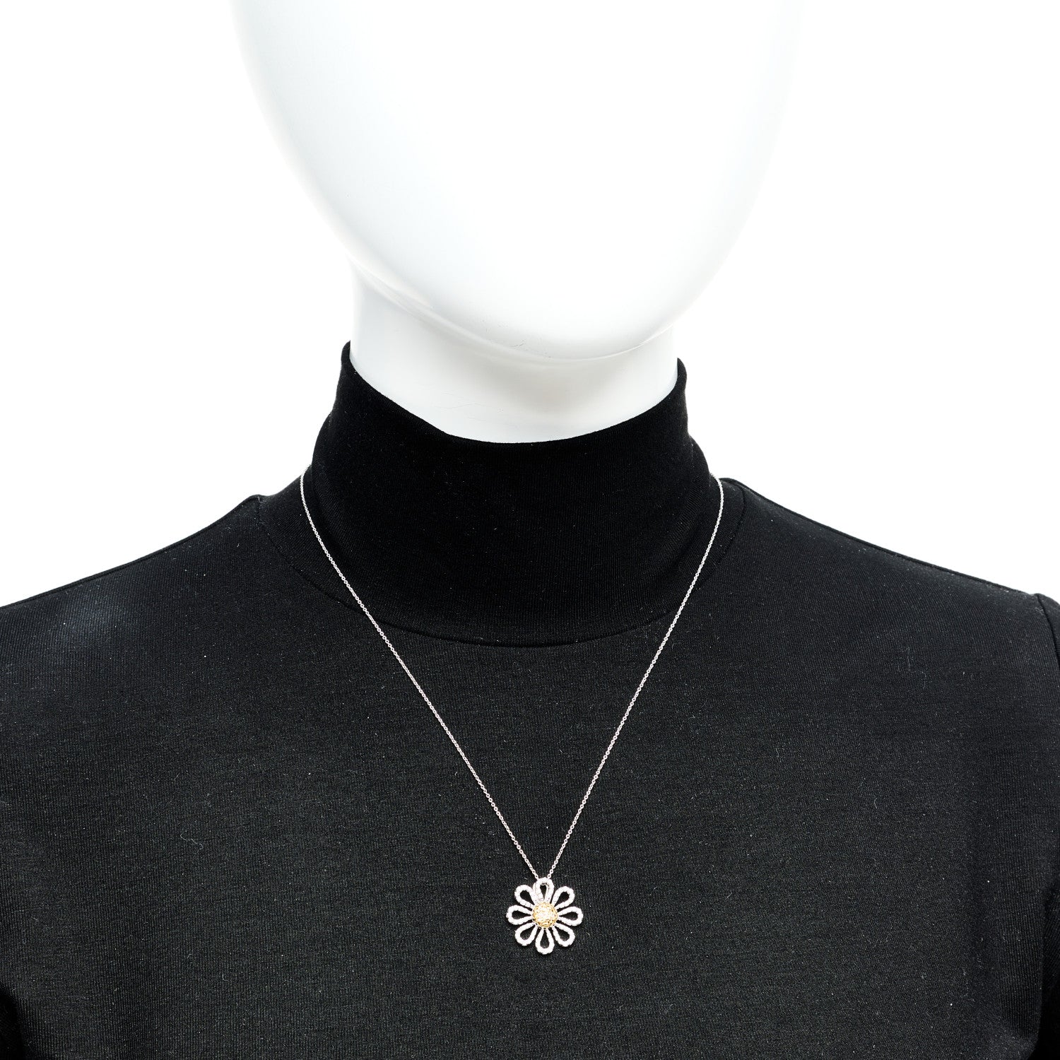 Roberto Coin 18K White Gold Diamond Yellow Sapphire Daisy Pendant Necklace 2 of 7
