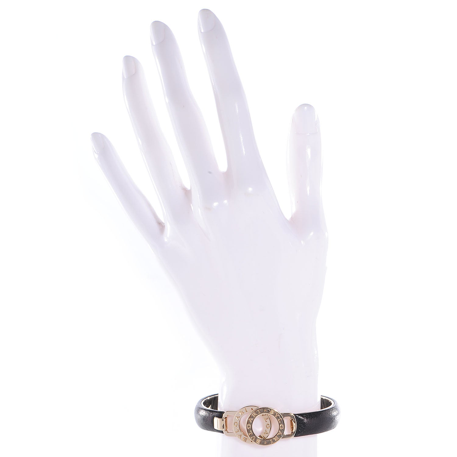 Bulgari BVLGARI Leather Bracelet Black Gold 2 of 5