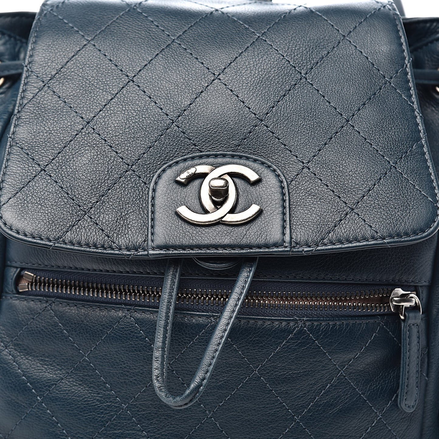 Grained Calfskin Stitched Pocket Backpack Dark Blue
