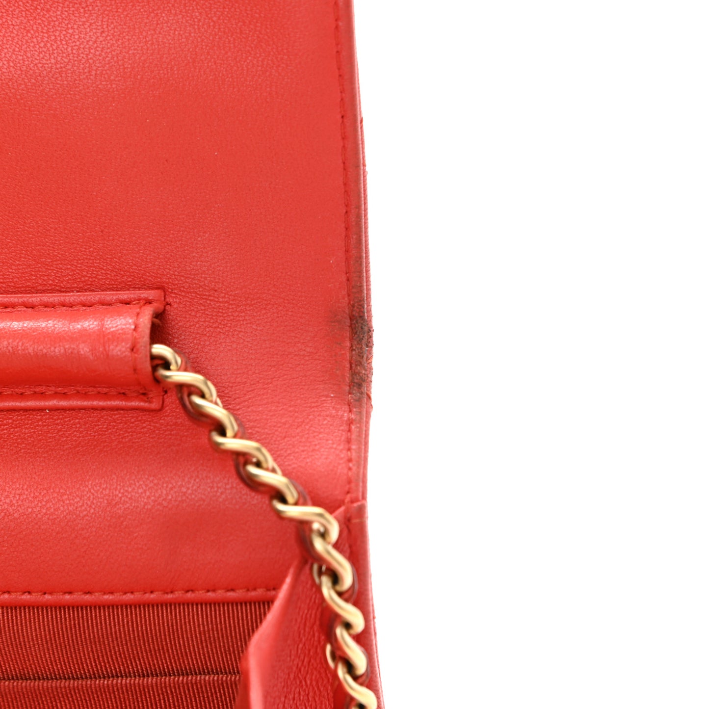 Lambskin Quilted Wallet On Chain WOC Light Red