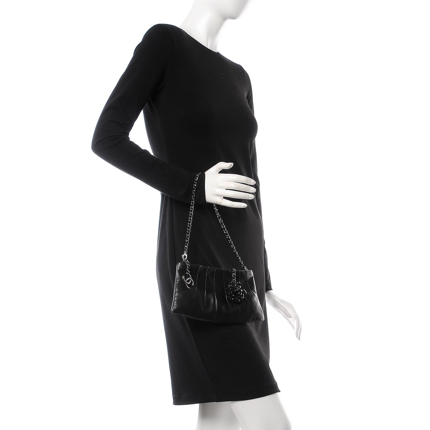 Lambskin Pleated Tassel Shoulder Bag Black