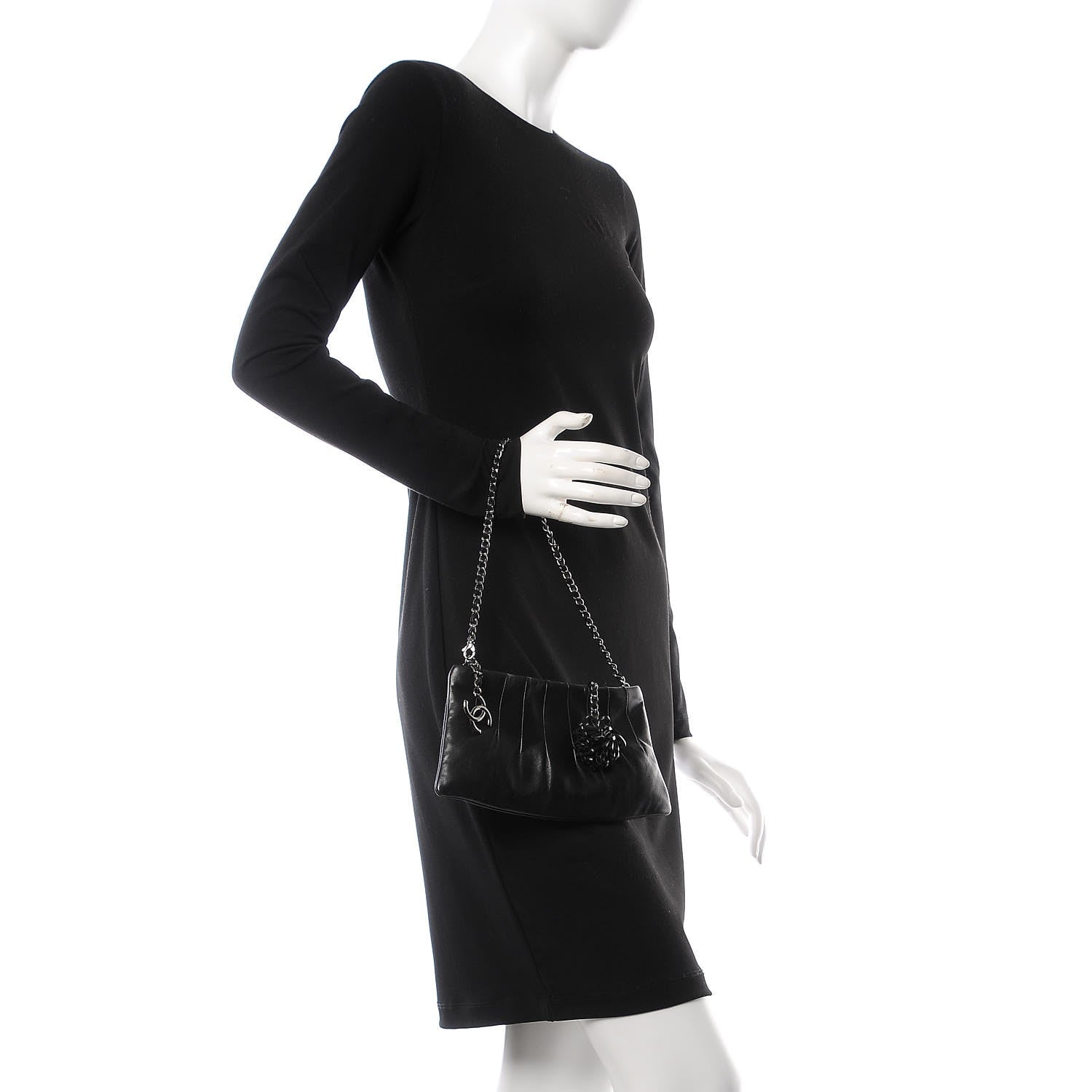 Chanel Lambskin Pleated Tassel Shoulder Bag Black 2 of 7