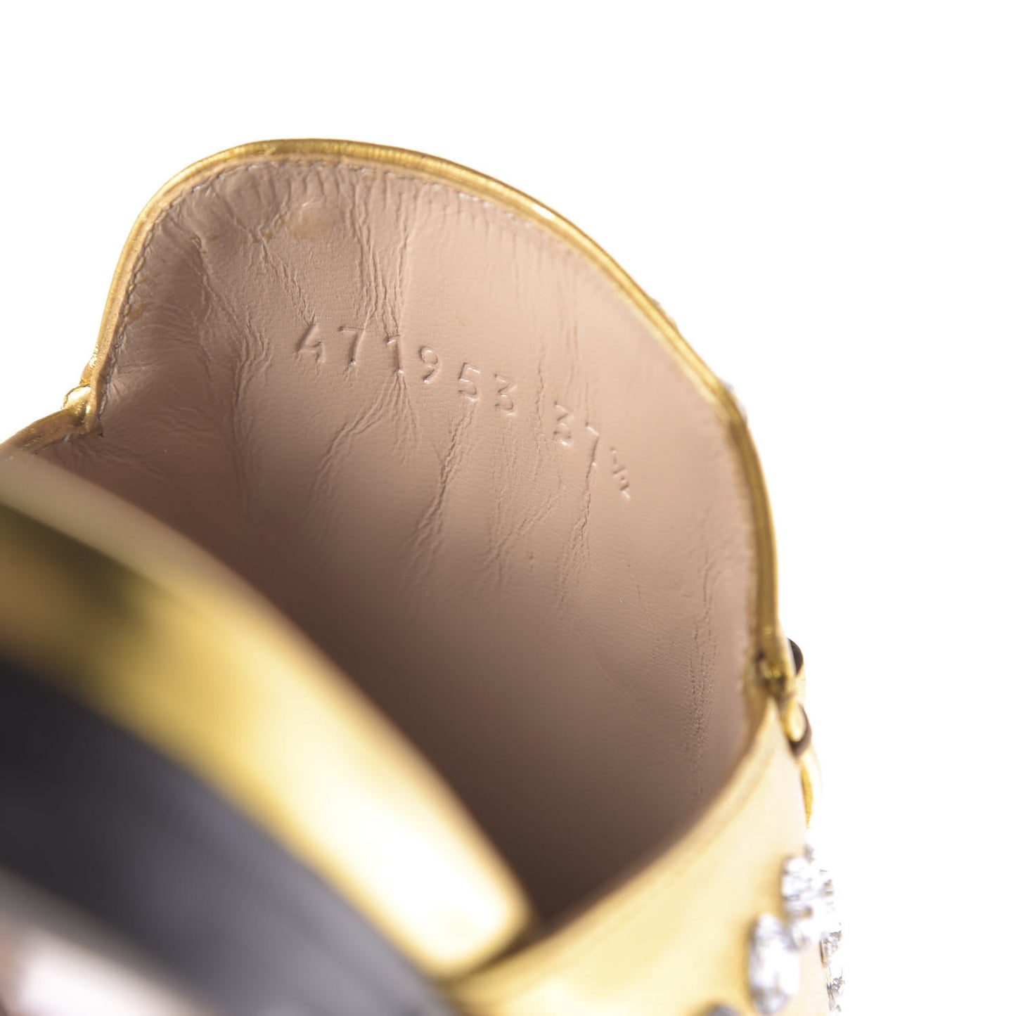 Metallic Nappa Crystal Womens Princetown Slippers 37.5 Gold