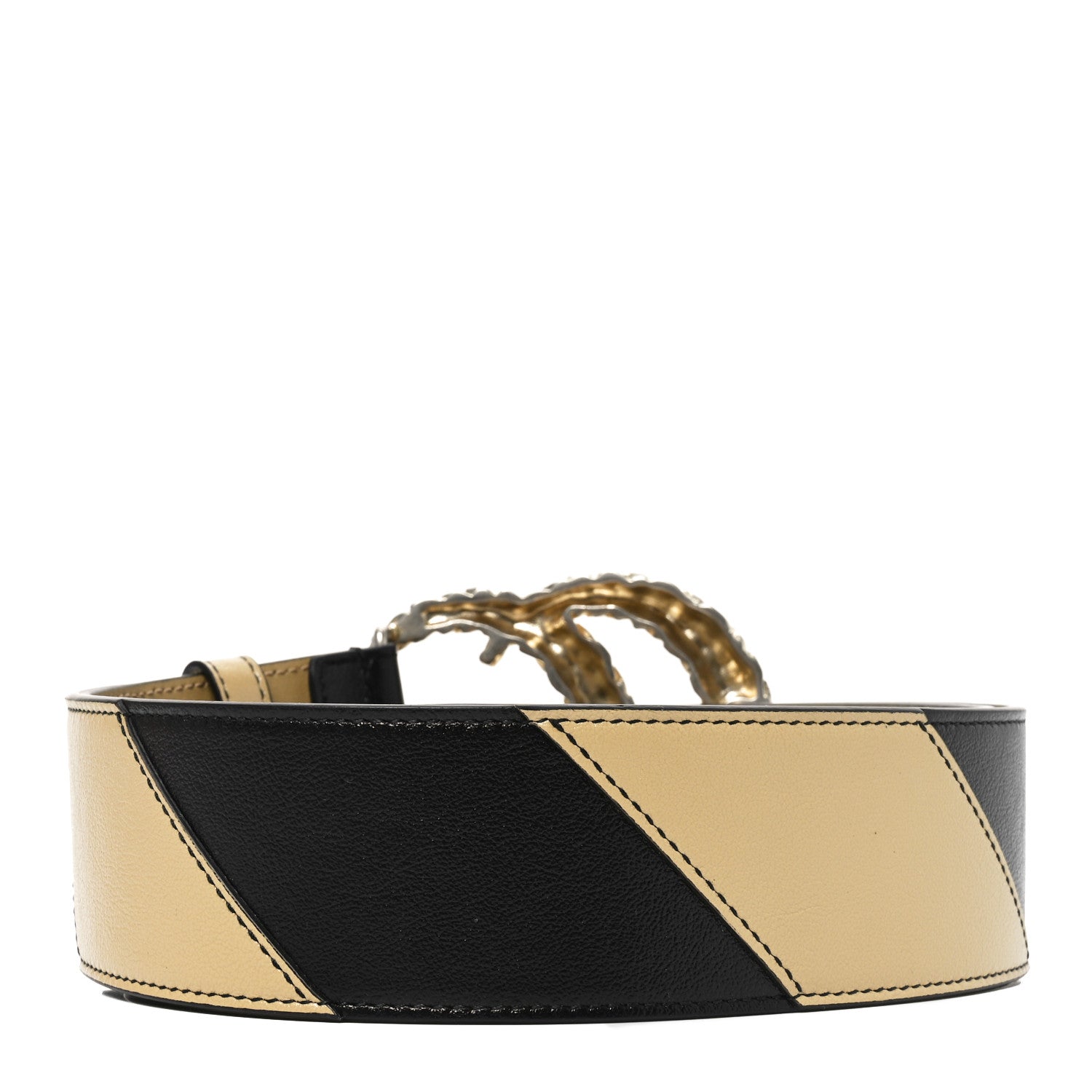 Gucci Calfskin Striped Textured Double G 50mm Belt 95 38 Black Beige 2 of 4