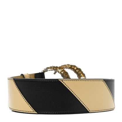 Gucci Calfskin Striped Textured Double G 50mm Belt 95 38 Black Beige 2 of 4