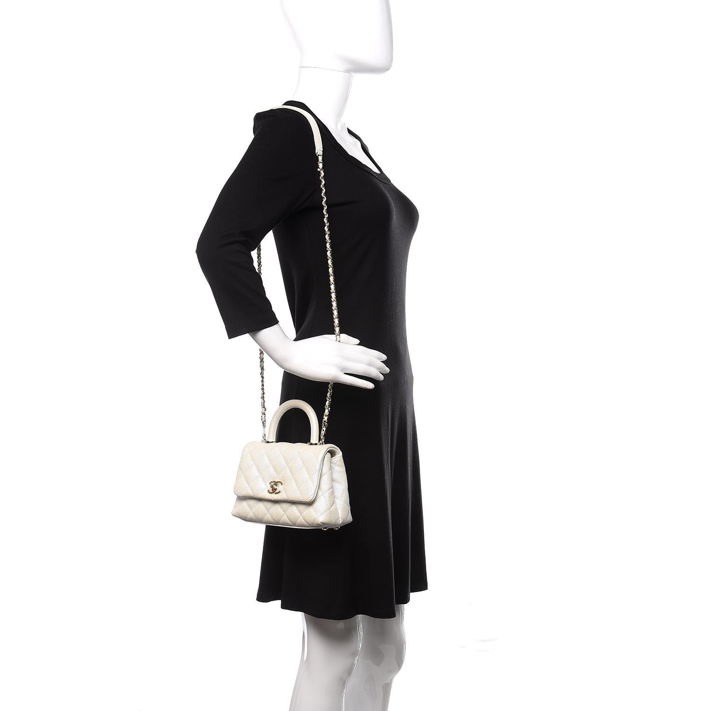 Iridescent Caviar Quilted Extra Mini Coco Handle Flap Ivory