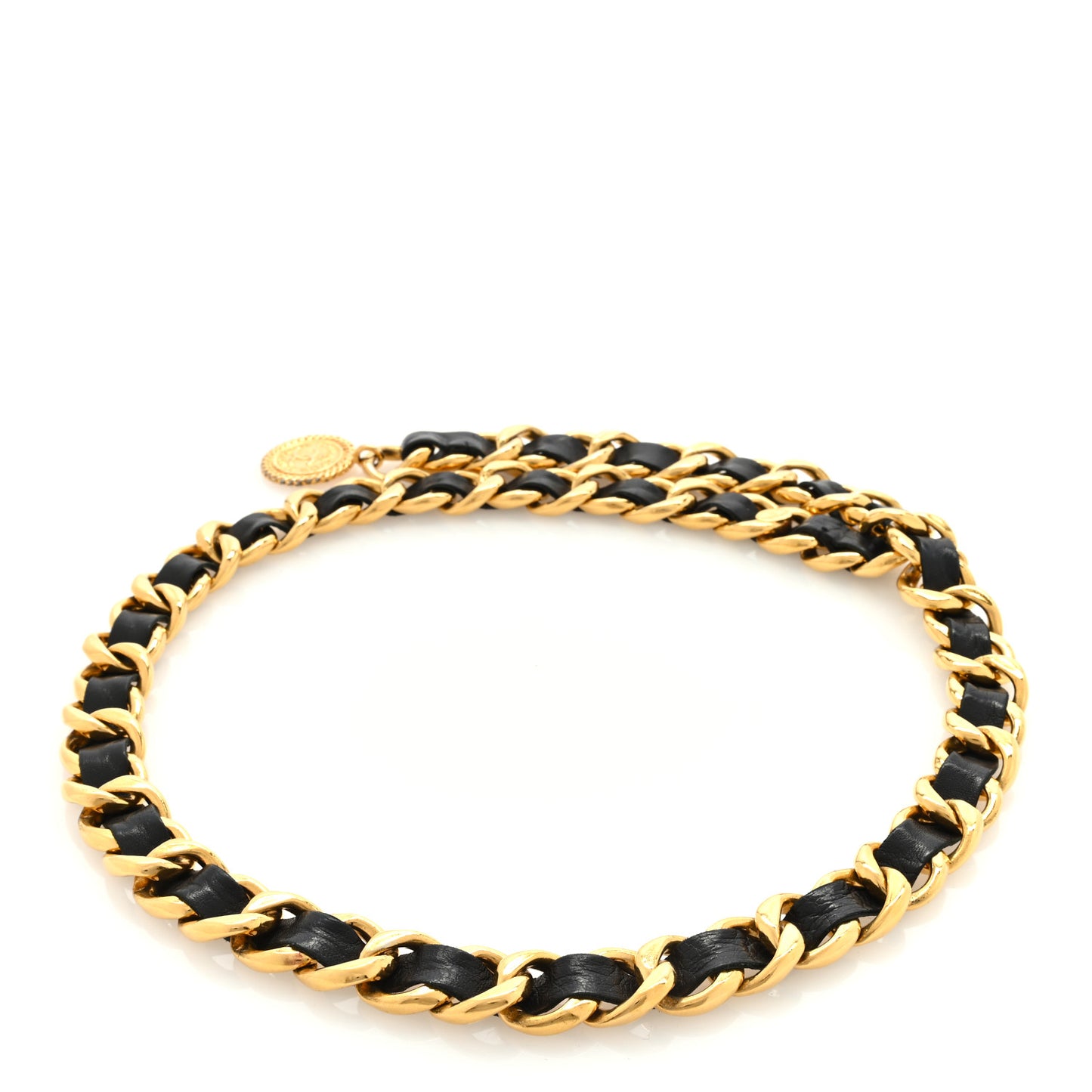 Lambskin Chain CC Medallion Belt Black Gold