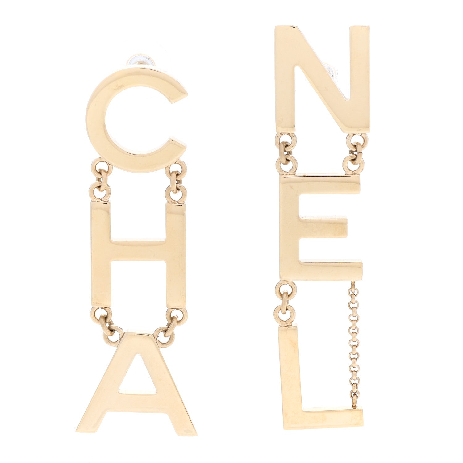 Chanel Metal Cha-Nel Logo Drop Earrings Gold 1 of 4