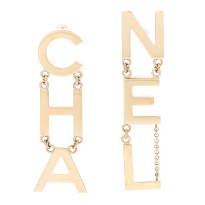 Chanel Metal Cha-Nel Logo Drop Earrings Gold 1 of 4