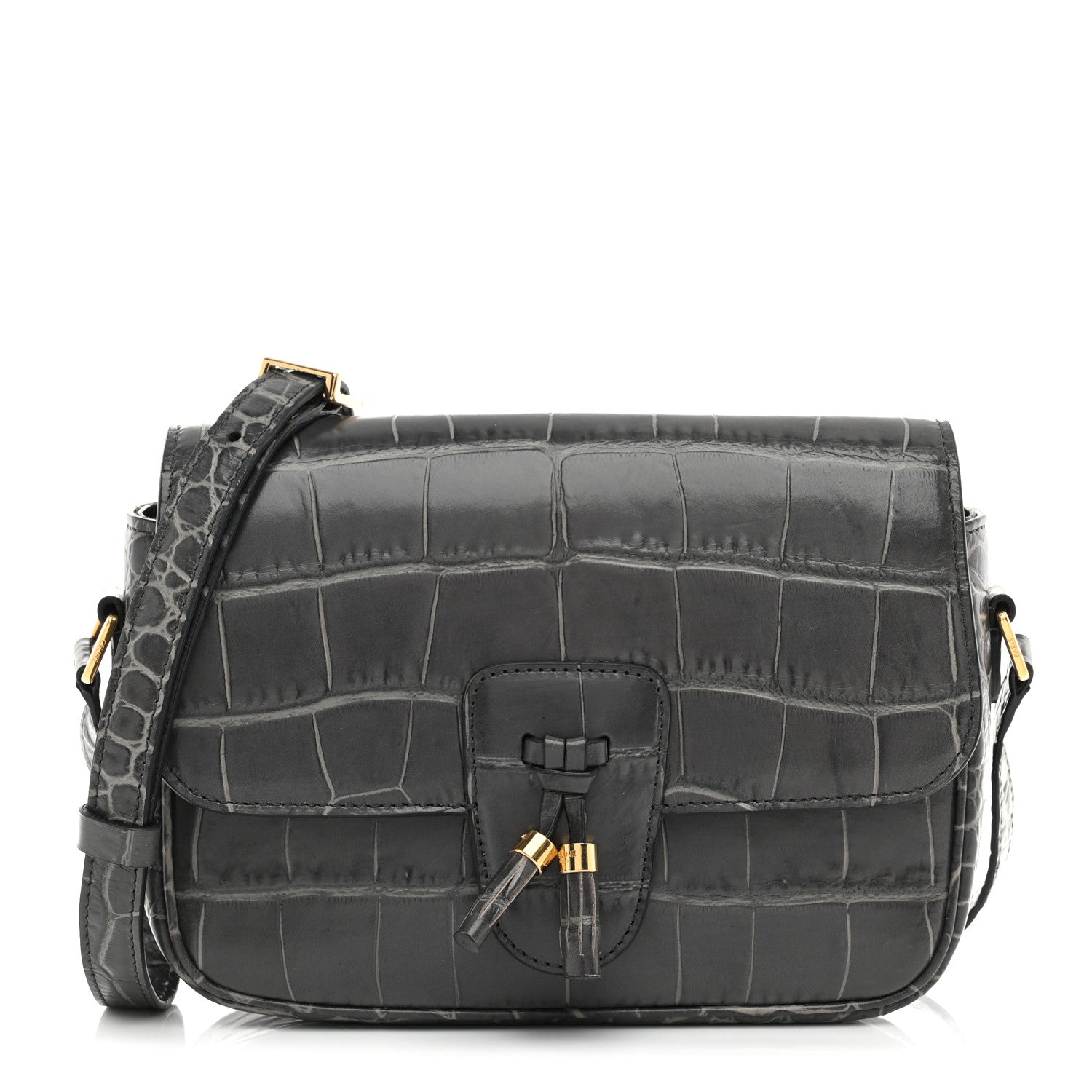 Celine Calfskin Crocodile Embossed Medium Tassel Bag Anthracite 1 of 10