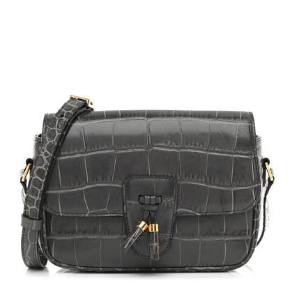 Celine Calfskin Crocodile Embossed Medium Tassel Bag Anthracite 1 of 10