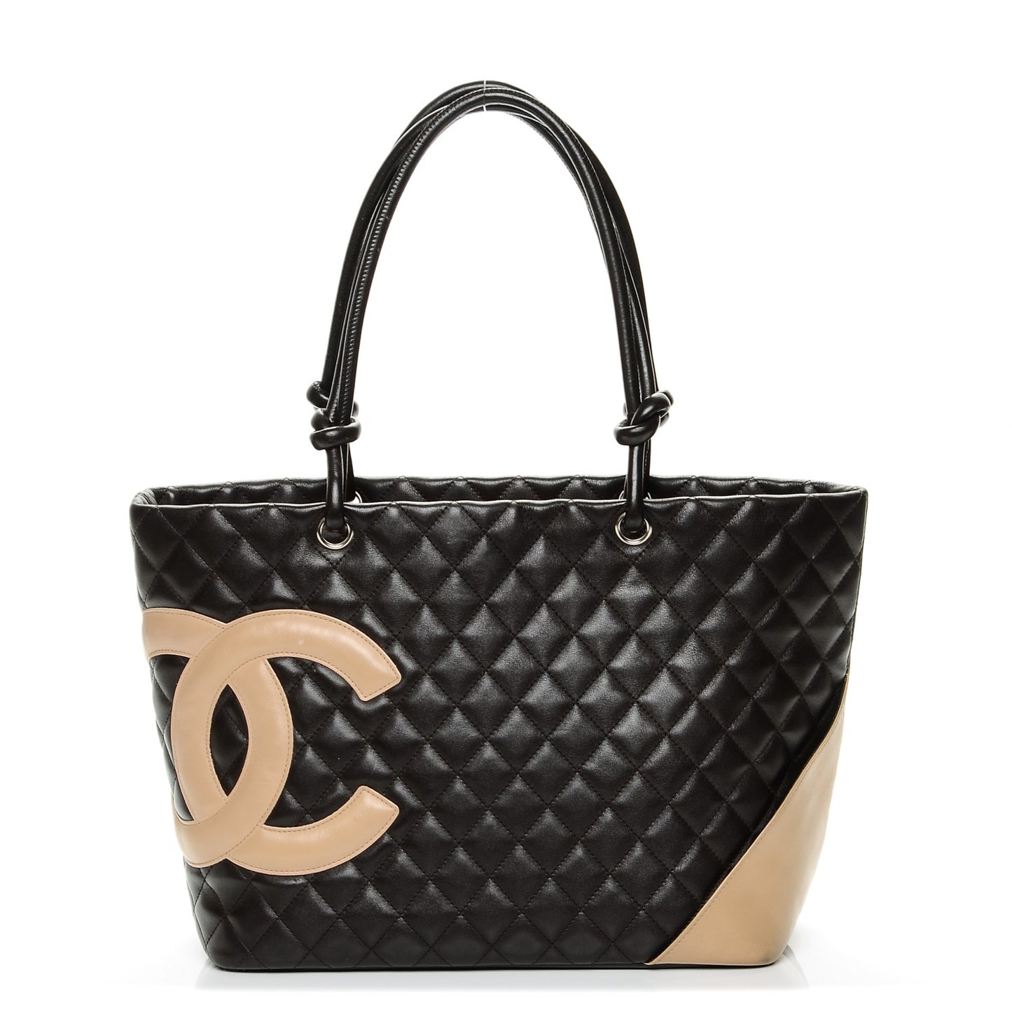 Calfskin Quilted Large Cambon Tote Brown Beige