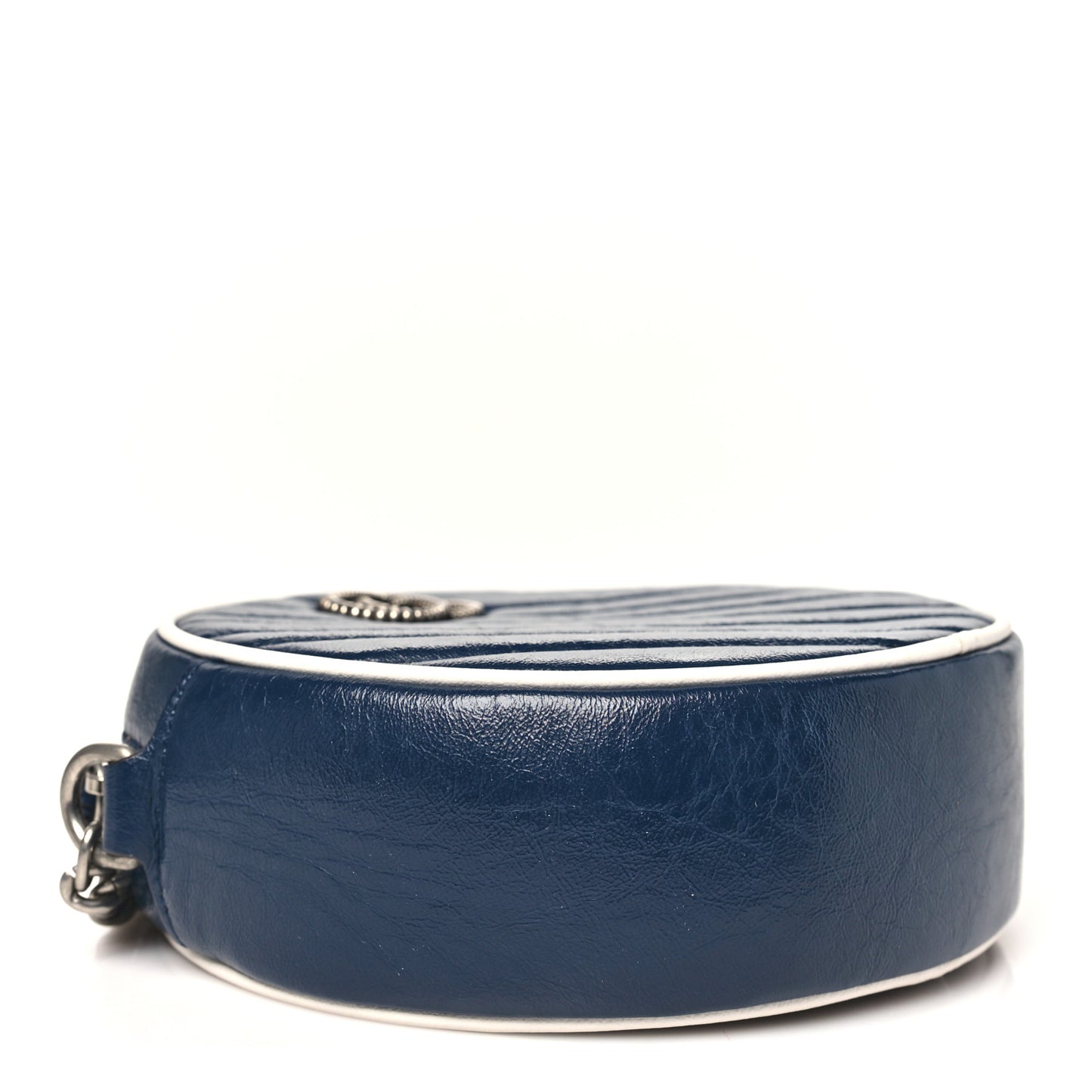 Azalea Calfskin Matelasse Diagonal Mini Torchon GG Marmont Round Shoulder Bag Blue Agata Mystic White