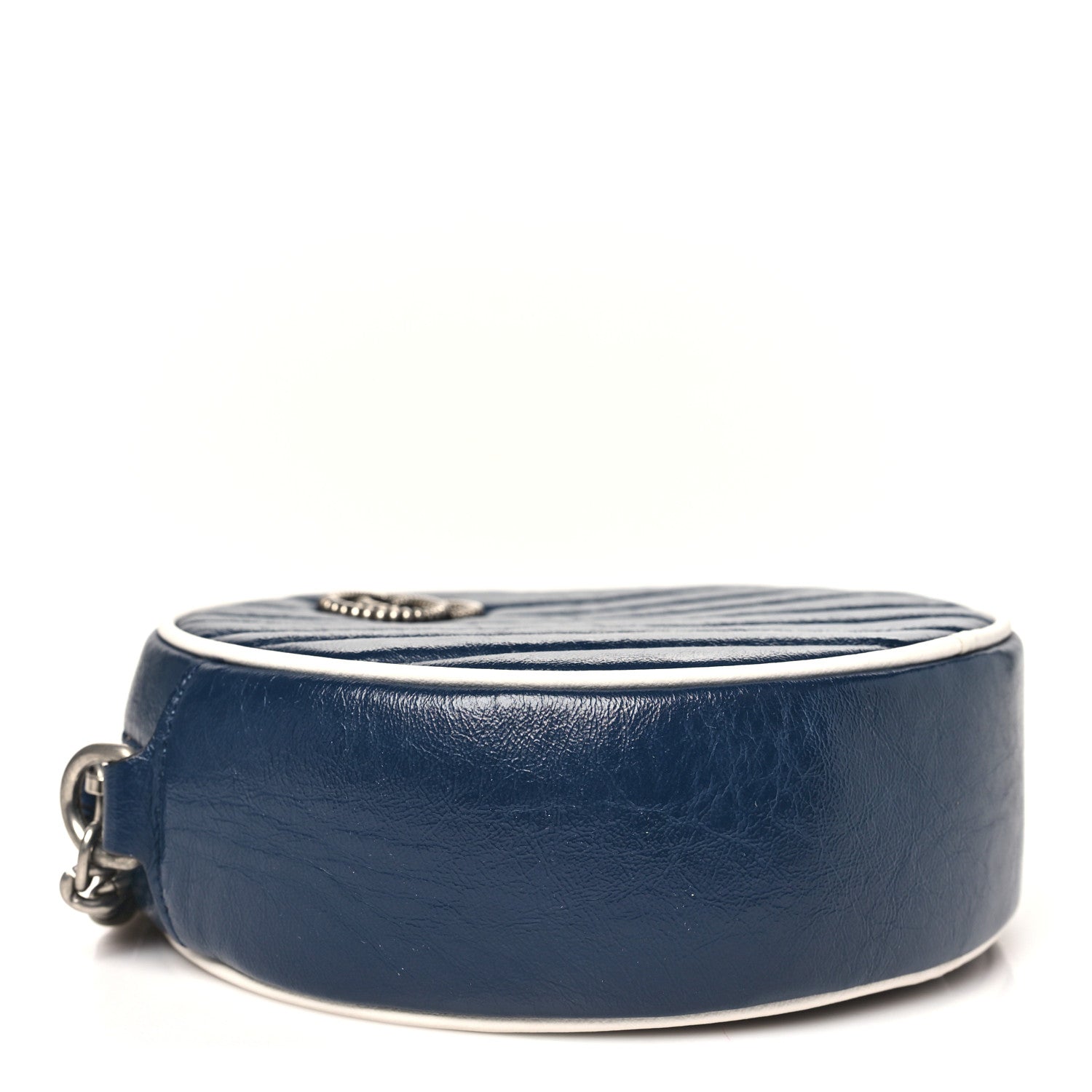 Gucci Azalea Calfskin Matelasse Diagonal Mini Torchon GG Marmont Round Shoulder Bag Blue Agata Mystic White 4 of 9
