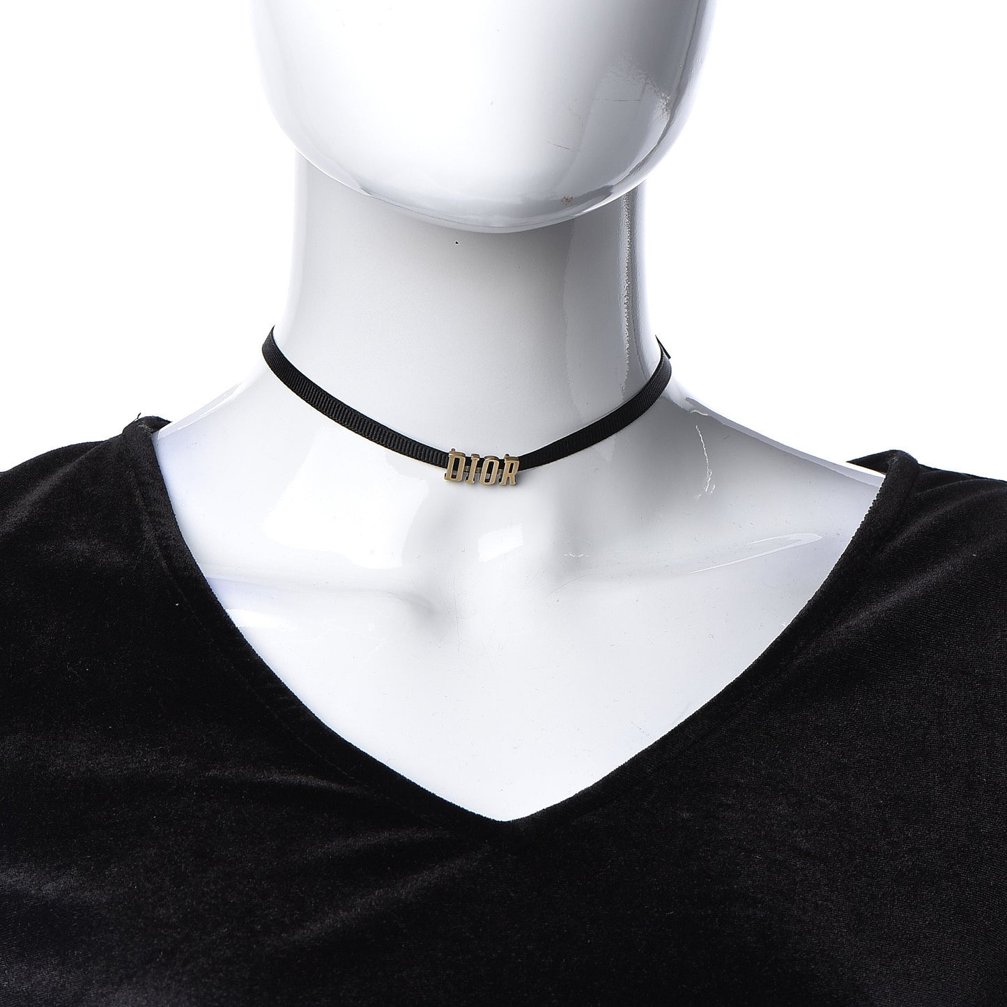 Grosgrain Ribbon Dior Logo Choker Necklace Black