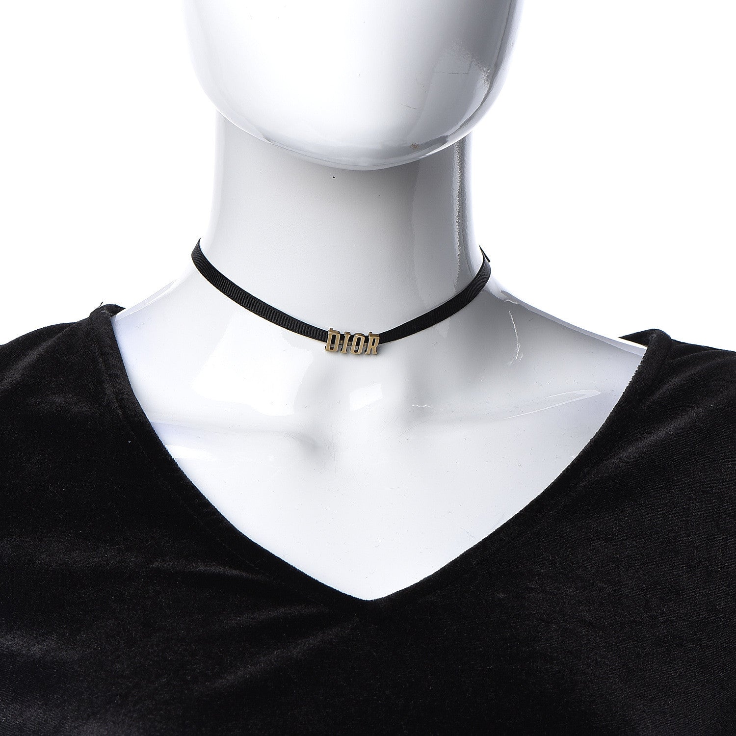 Christian Dior Grosgrain Ribbon Dior Logo Choker Necklace Black 2 of 5