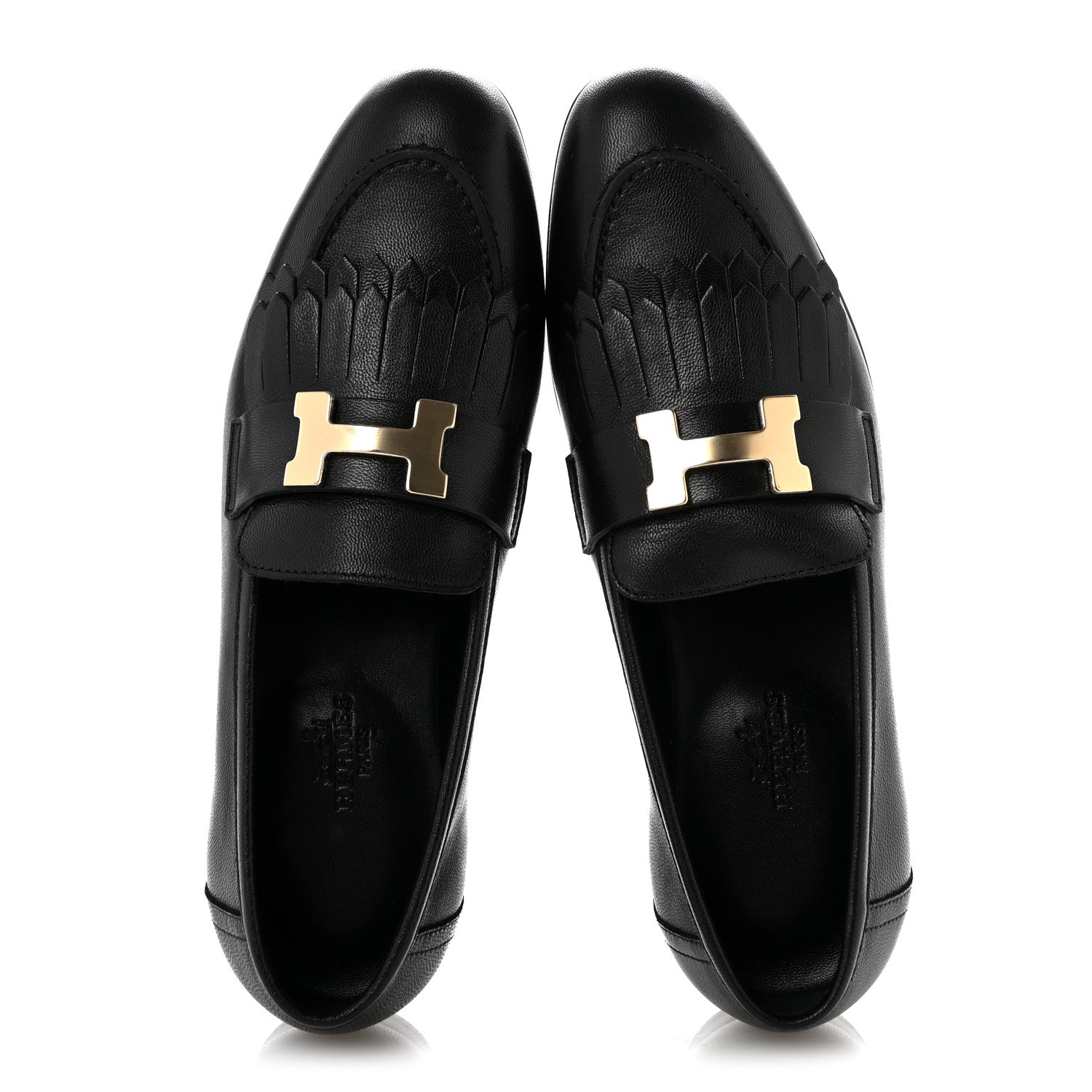 Hermes Goatskin Womens Royal Loafers 35 Black 2 of 9
