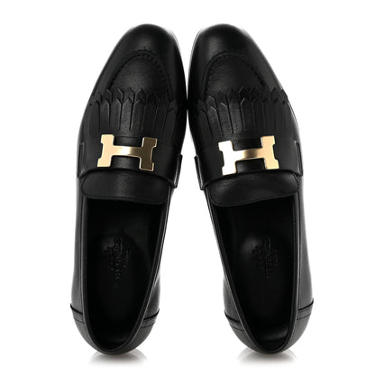 Hermes Goatskin Womens Royal Loafers 35 Black 2 of 9