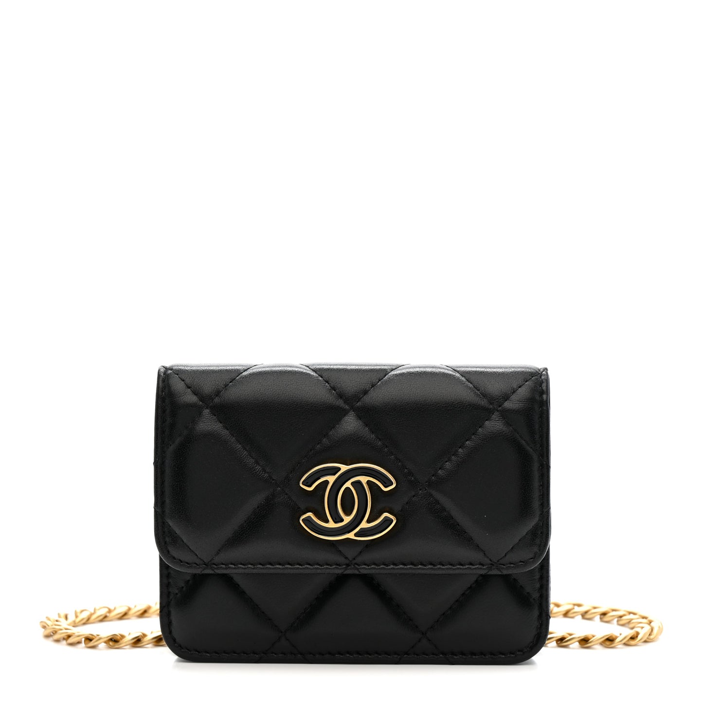 Lambskin Enamel Quilted Pending CC Flap Belt Bag Black