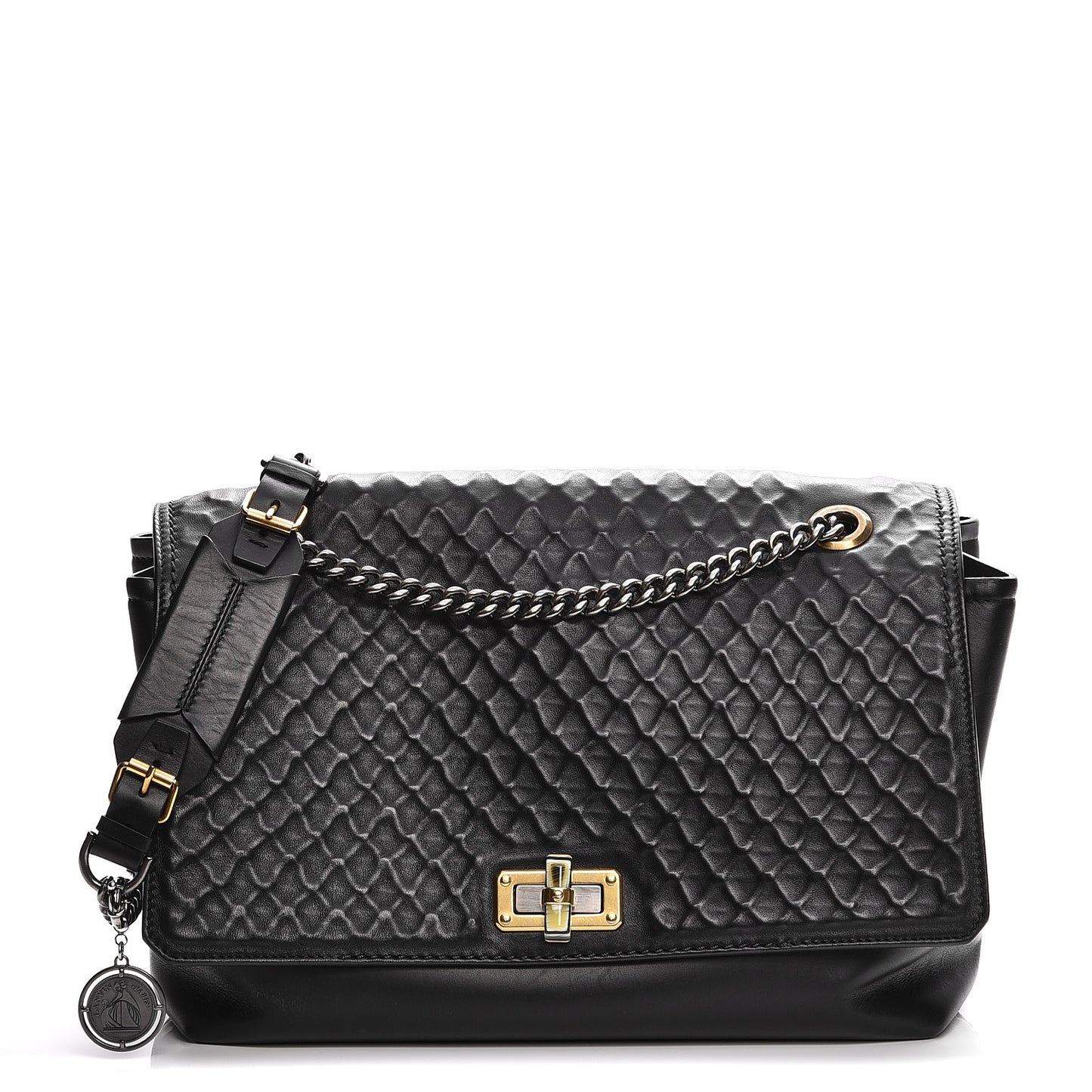 Hammered Calfskin Large Happy Edgy Shoulder Bag Black