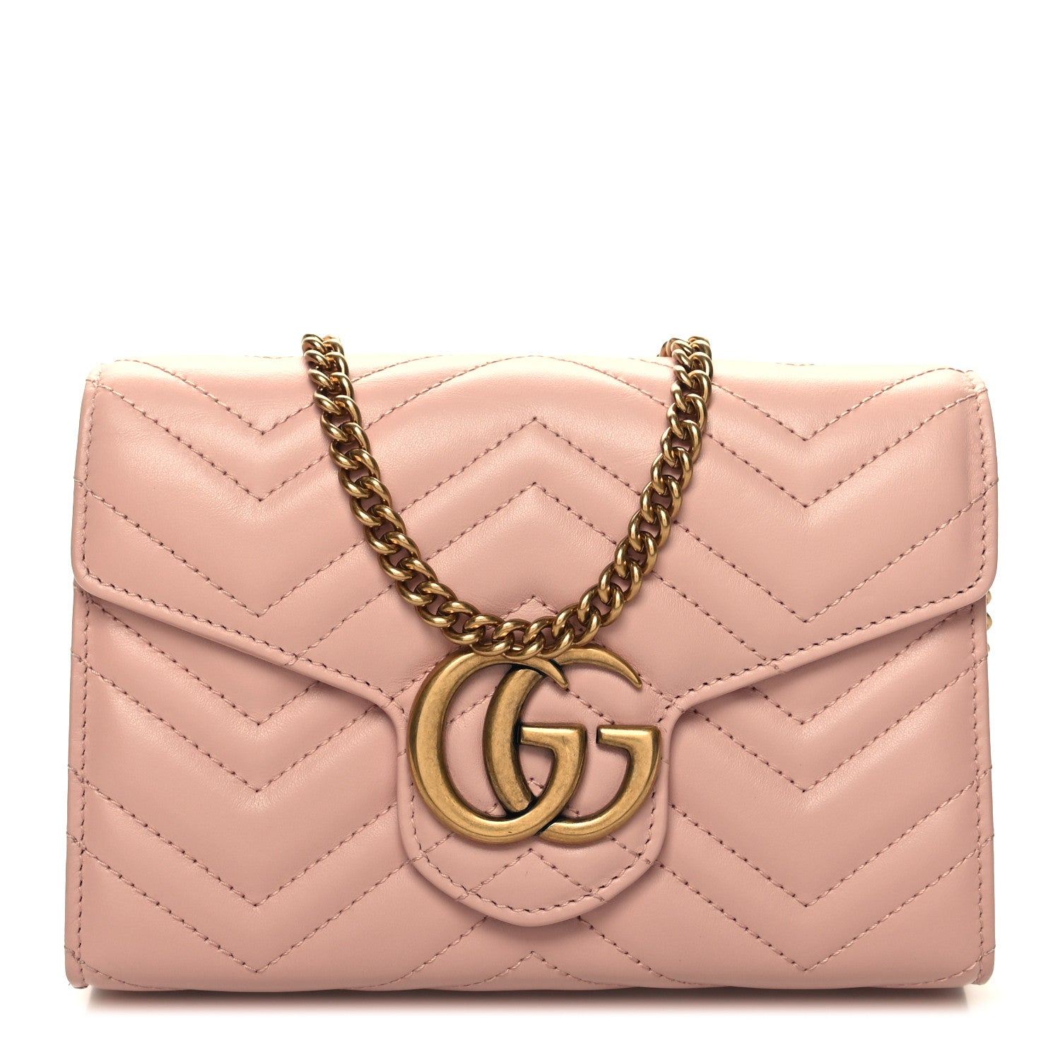 Gucci Calfskin Matelasse GG Marmont Chain Wallet Perfect Pink 1 of 12