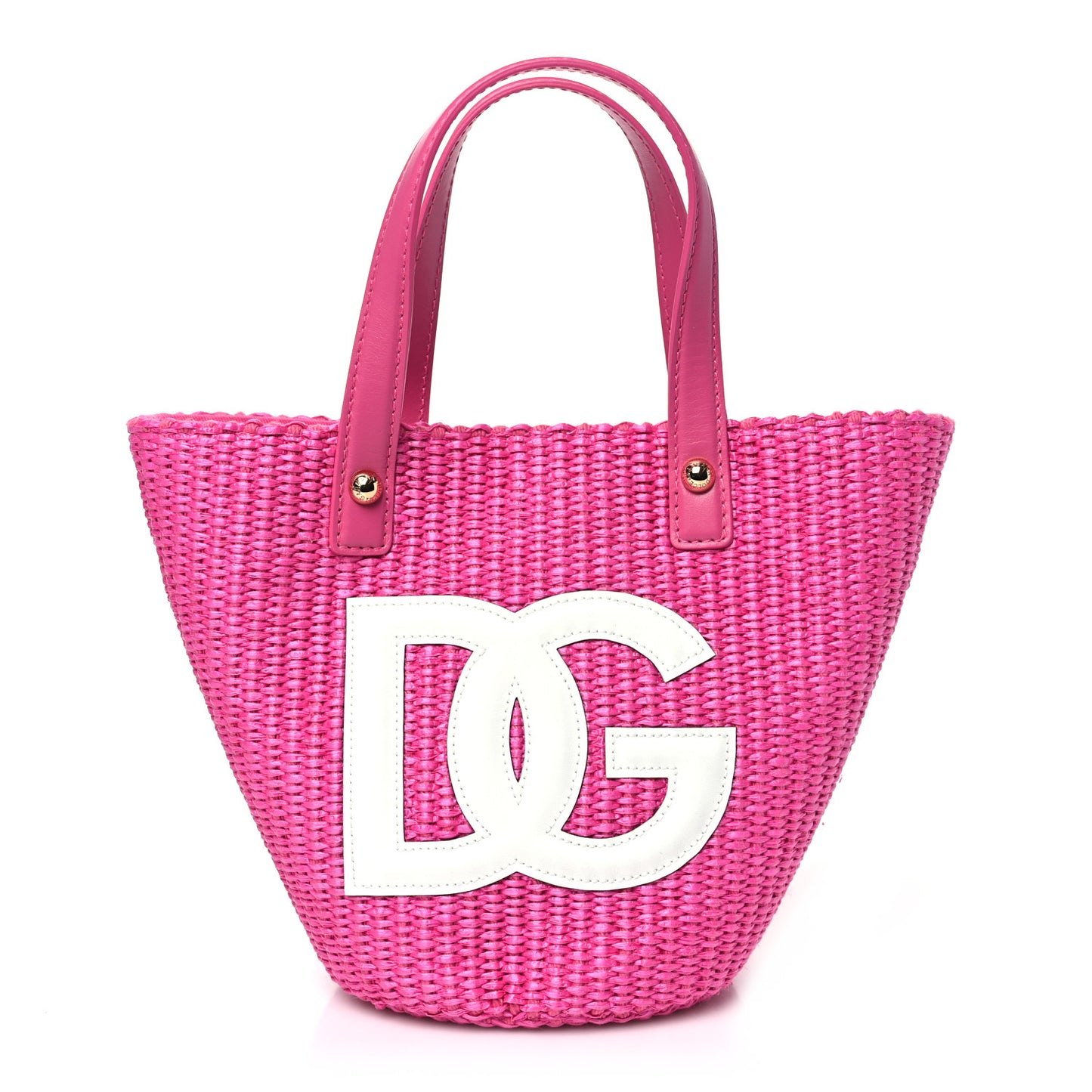 Woven Raffia Logo Tote Fuchsia